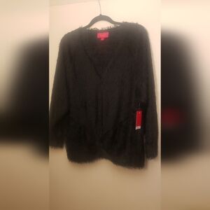 Jennifer Lopez Black v neck fuzzy sweater. NWT.